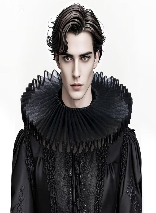 RAINDEWLL Elizabethan Clown Neck Ruffle Collar Victorian Detachable Collar Renaissance Accessories (Black, one size) - Image 4